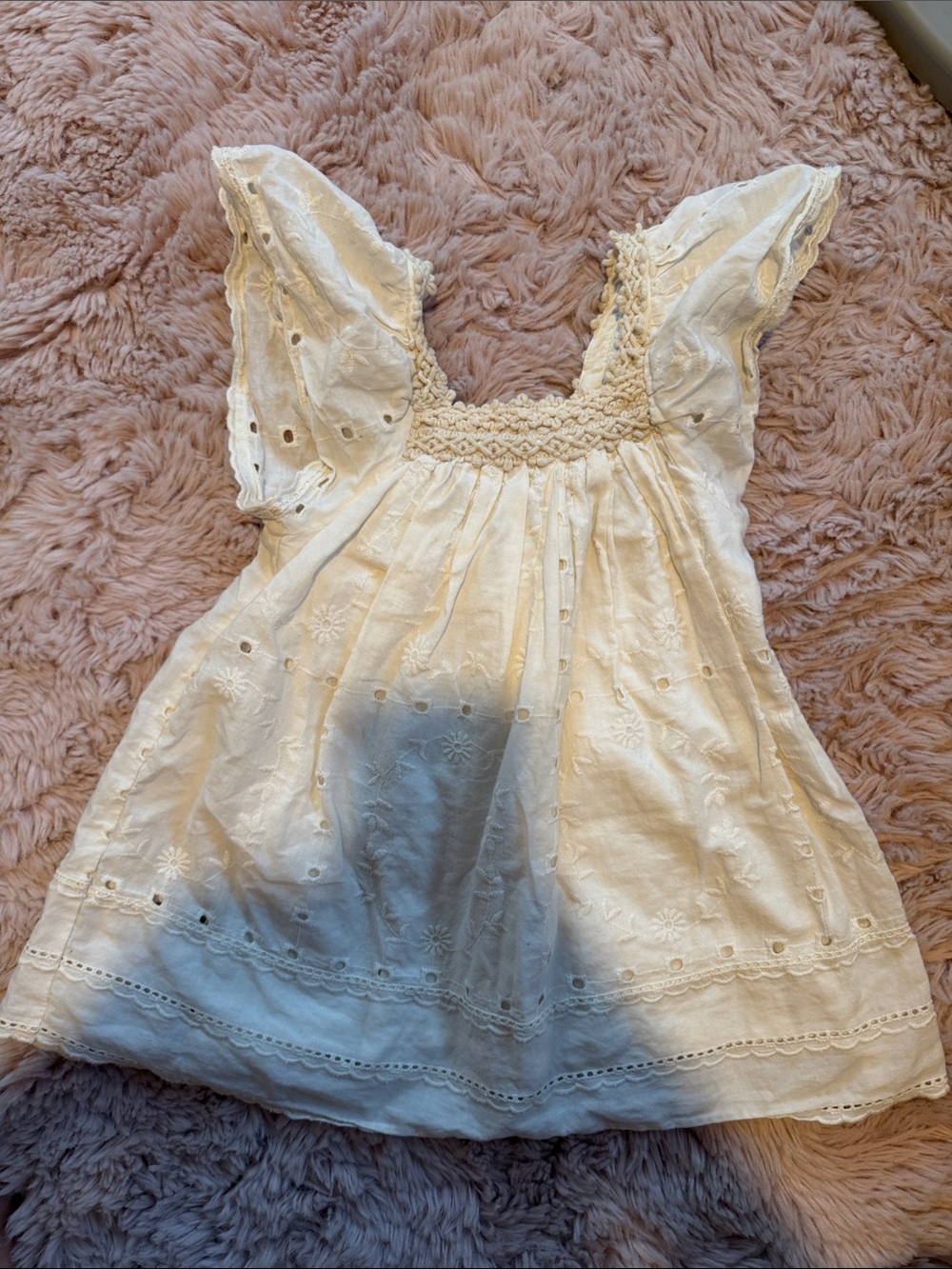 Zara Cream Eyelet Flutter-Sleeve Dress